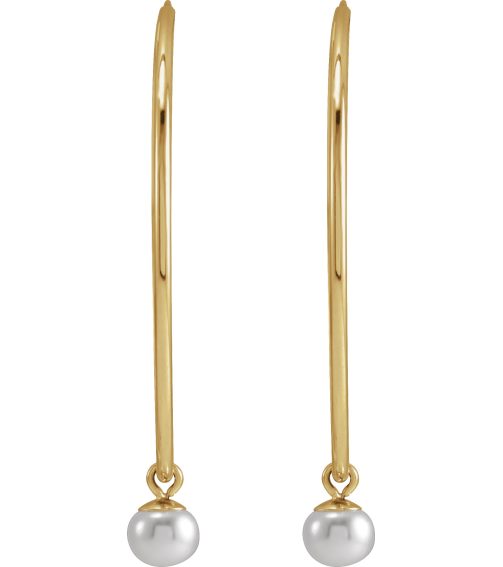 88031 Earring Set 14K Yellow 30 Mm 4 Mm Cultured White Freshwater Pearl Pearl 4 Mm Pair Hinged Polished Cultured White Freshwater Pearl Dangle Endless Hoop Earrings