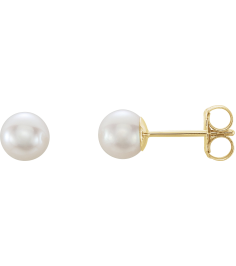 61103 Earring Set Cultured White Akoya Pearl Pearl 5 Mm 14K Yellow Pair Friction Backs Included Polished Cultured Akoya Pearl Earrings
