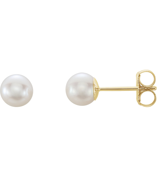 61103 Earring Set Cultured White Akoya Pearl Pearl 5 Mm 14K Yellow Pair Friction Backs Included Polished Cultured Akoya Pearl Earrings