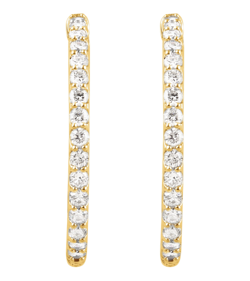 650183 Earring Set 14K Yellow 29.5 Mm 2.3 Mm Lab-Grown Diamond Round 2.1Mm 2 Ctw Si1, Gh Pair Hinged Polished 2 Ctw Lab-Grown Diamond Inside-Outside Hinged Hoop Earrings