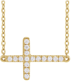 R50009 Necklace Set 14K Yellow Round Lab-Grown Diamond 1.3Mm 16 Ctw Si1-Si2, Gh 16-18 In Polished 16 Ctw Lab-Grown Diamond Sideways Cross Necklace