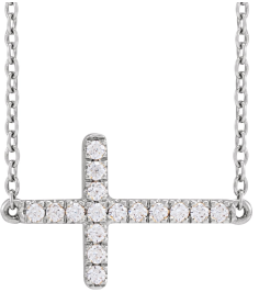 R50009 Necklace Set 14K White Round Lab-Grown Diamond 1.3Mm 16 Ctw Si1-Si2, Gh 16-18 In Polished 16 Ctw Lab-Grown Diamond Sideways Cross Necklace