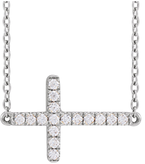 R50009 Necklace Set 14K White Round Lab-Grown Diamond 1.3Mm 16 Ctw Si1-Si2, Gh 16-18 In Polished 16 Ctw Lab-Grown Diamond Sideways Cross Necklace