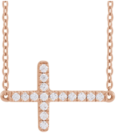 R50009 Necklace Set 14K Rose Round Lab-Grown Diamond 1.3Mm 16 Ctw Si1-Si2, Gh 16-18 In Polished 16 Ctw Lab-Grown Diamond Sideways Cross Necklace