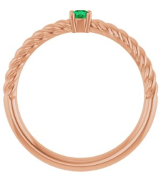 72207 Ring Set 14K Rose Natural Emerald Round 3 Mm Polished Natural Emerald Solitaire Rope Ring