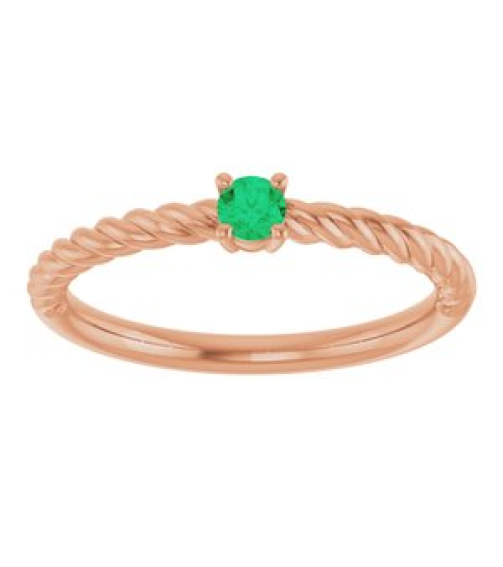 72207 Ring Set 14K Rose Natural Emerald Round 3 Mm Polished Natural Emerald Solitaire Rope Ring