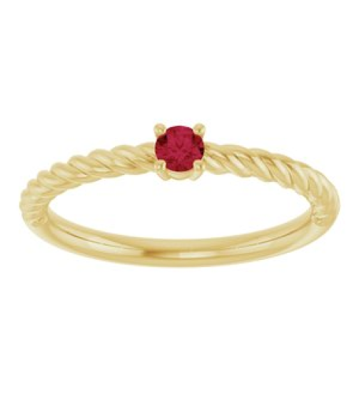 72207 Ring Set 14K Yellow Natural Ruby Round 3 Mm Polished Natural Ruby Solitaire Rope Ring