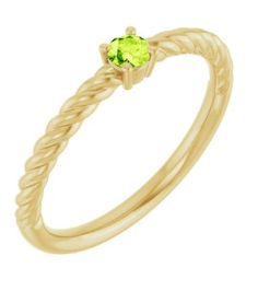 72207 Ring Set 14K Yellow Natural Peridot Round 3 Mm Polished Natural Peridot Solitaire Rope Ring