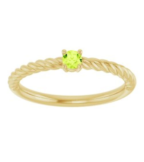 72207 Ring Set 14K Yellow Natural Peridot Round 3 Mm Polished Natural Peridot Solitaire Rope Ring
