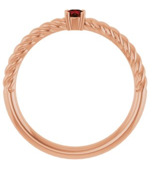 72207 Ring Set 14K Rose Natural Mozambique Garnet Round 3 Mm Polished Natural Mozambique Garnet Solitaire Rope Ring