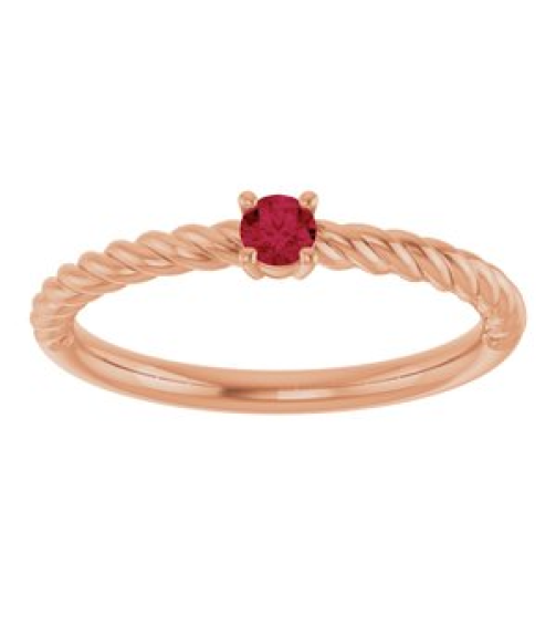 72207 Ring Set 14K Rose Lab-Grown Ruby Round 3 Mm Polished Lab-Grown Ruby Solitaire Rope Ring
