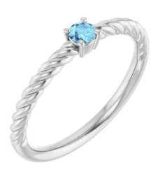 72207 Ring Set 14K White Natural Aquamarine Round 3 Mm Polished Natural Aquamarine Solitaire Rope Ring