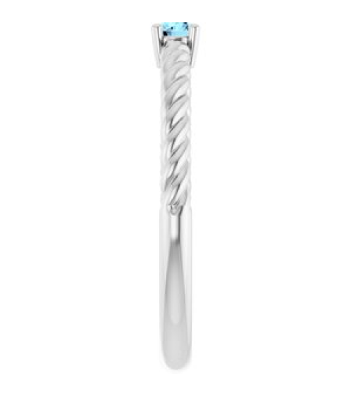 72207 Ring Set 14K White Natural Aquamarine Round 3 Mm Polished Natural Aquamarine Solitaire Rope Ring