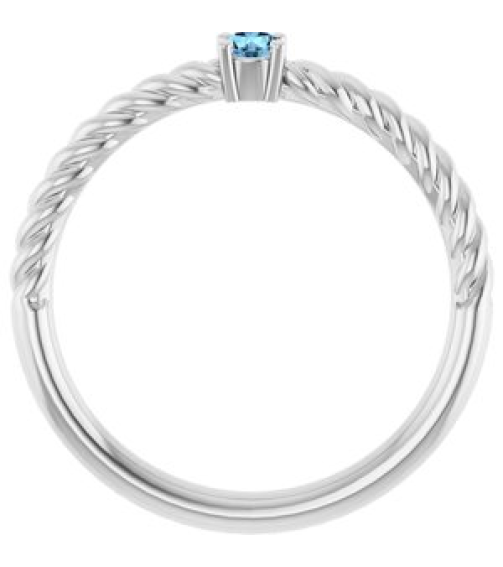 72207 Ring Set 14K White Natural Aquamarine Round 3 Mm Polished Natural Aquamarine Solitaire Rope Ring
