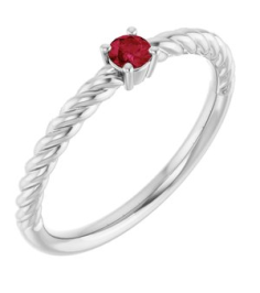 72207 Ring Set 14K White Natural Ruby Round 3 Mm Polished Natural Ruby Solitaire Rope Ring