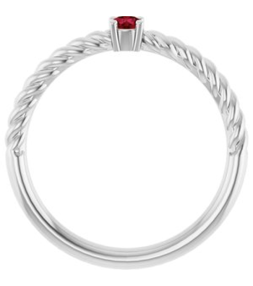 72207 Ring Set 14K White Natural Ruby Round 3 Mm Polished Natural Ruby Solitaire Rope Ring