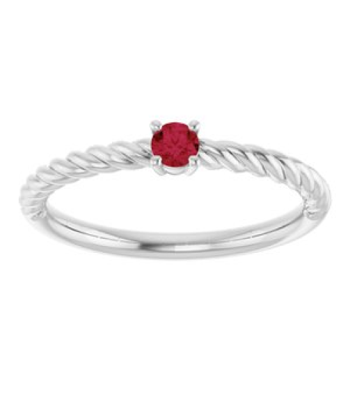 72207 Ring Set 14K White Natural Ruby Round 3 Mm Polished Natural Ruby Solitaire Rope Ring