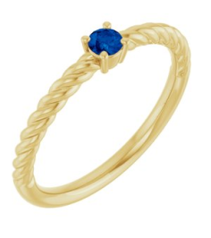 72207 Ring Set 14K Yellow Natural Blue Sapphire Round 3 Mm Polished Natural Blue Sapphire Solitaire Rope Ring