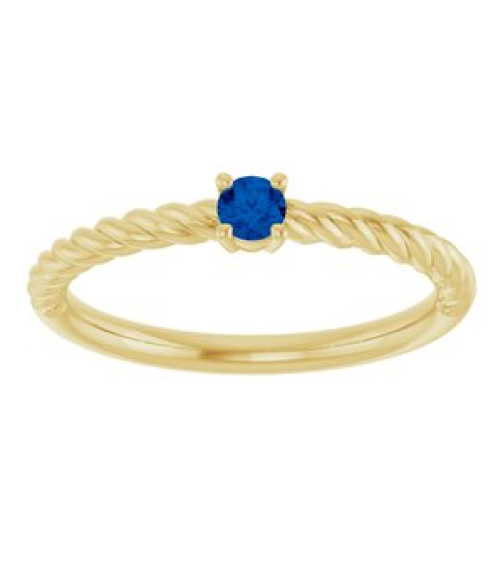 72207 Ring Set 14K Yellow Natural Blue Sapphire Round 3 Mm Polished Natural Blue Sapphire Solitaire Rope Ring