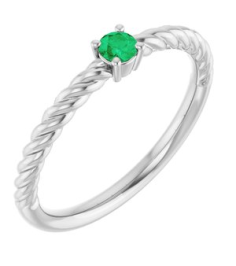 72207 Ring Set 14K White Natural Emerald Round 3 Mm Polished Natural Emerald Solitaire Rope Ring