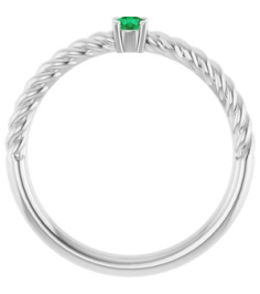 72207 Ring Set 14K White Natural Emerald Round 3 Mm Polished Natural Emerald Solitaire Rope Ring