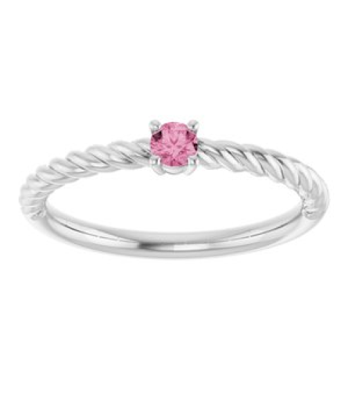 72207 Ring Set Platinum Natural Pink Tourmaline Round 3 Mm Polished Natural Pink Tourmaline Solitaire Rope Ring