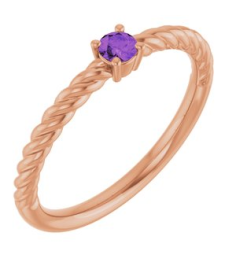 72207 Ring Set 14K Rose Natural Amethyst Round 3 Mm Polished Natural Amethyst Solitaire Rope Ring