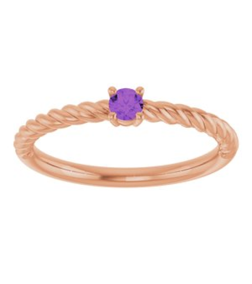 72207 Ring Set 14K Rose Natural Amethyst Round 3 Mm Polished Natural Amethyst Solitaire Rope Ring