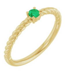 72207 Ring Set 14K Yellow Natural Emerald Round 3 Mm Polished Natural Emerald Solitaire Rope Ring