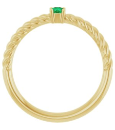 72207 Ring Set 14K Yellow Natural Emerald Round 3 Mm Polished Natural Emerald Solitaire Rope Ring