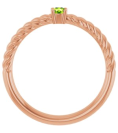 72207 Ring Set 14K Rose Natural Peridot Round 3 Mm Polished Natural Peridot Solitaire Rope Ring