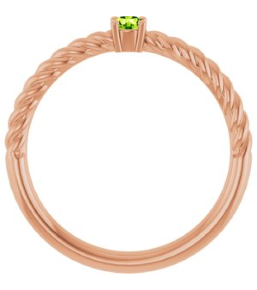 72207 Ring Set 14K Rose Natural Peridot Round 3 Mm Polished Natural Peridot Solitaire Rope Ring