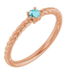 72207 Ring Set 14K Rose Natural Blue Zircon Round 3 Mm Polished Natural Blue Zircon Solitaire Rope Ring