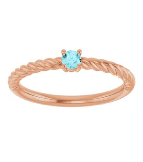 72207 Ring Set 14K Rose Natural Blue Zircon Round 3 Mm Polished Natural Blue Zircon Solitaire Rope Ring