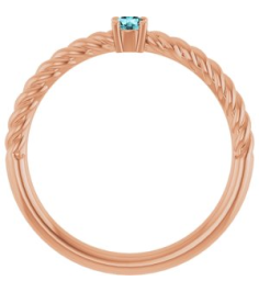 72207 Ring Set 14K Rose Natural Blue Zircon Round 3 Mm Polished Natural Blue Zircon Solitaire Rope Ring