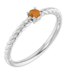 72207 Ring Set 14K White Natural Citrine Round 3 Mm Polished Natural Citrine Solitaire Rope Ring