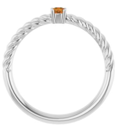 72207 Ring Set 14K White Natural Citrine Round 3 Mm Polished Natural Citrine Solitaire Rope Ring