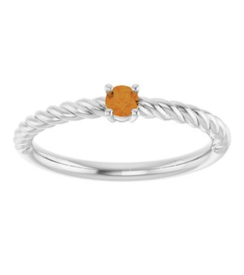 72207 Ring Set 14K White Natural Citrine Round 3 Mm Polished Natural Citrine Solitaire Rope Ring