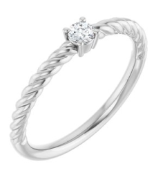 72207 Ring Set 14K White Natural White Sapphire Round 3 Mm Polished Natural White Sapphire Solitaire Rope Ring