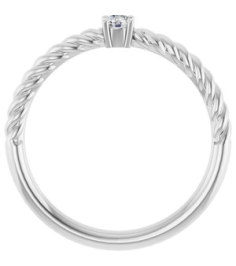 72207 Ring Set 14K White Natural White Sapphire Round 3 Mm Polished Natural White Sapphire Solitaire Rope Ring