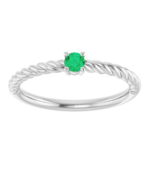 72207 Ring Set Sterling Silver Lab-Grown Emerald Round 3 Mm Polished Lab-Grown Emerald Solitaire Rope Ring