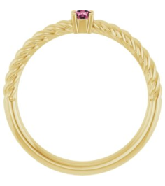 72207 Ring Set 14K Yellow Natural Pink Tourmaline Round 3 Mm Polished Natural Pink Tourmaline Solitaire Rope Ring