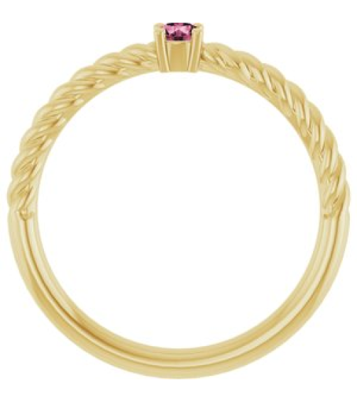 72207 Ring Set 14K Yellow Natural Pink Tourmaline Round 3 Mm Polished Natural Pink Tourmaline Solitaire Rope Ring