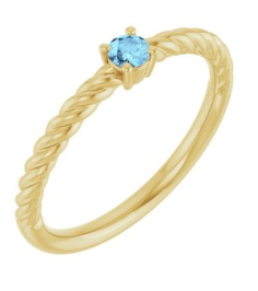 72207 Ring Set 14K Yellow Natural Aquamarine Round 3 Mm Polished Natural Aquamarine Solitaire Rope Ring