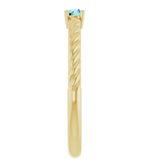 72207 Ring Set 14K Yellow Natural Aquamarine Round 3 Mm Polished Natural Aquamarine Solitaire Rope Ring