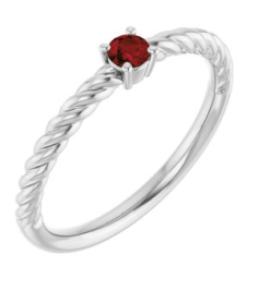 72207 Ring Set 14K White Natural Mozambique Garnet Round 3 Mm Polished Natural Mozambique Garnet Solitaire Rope Ring