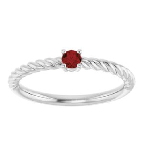 72207 Ring Set 14K White Natural Mozambique Garnet Round 3 Mm Polished Natural Mozambique Garnet Solitaire Rope Ring
