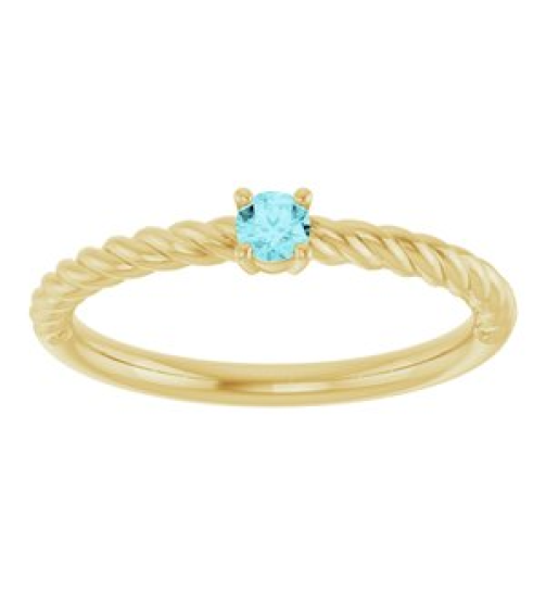 72207 Ring Set 14K Yellow Natural Blue Zircon Round 3 Mm Polished Natural Blue Zircon Solitaire Rope Ring