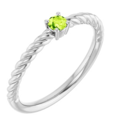 72207 Ring Set 14K White Natural Peridot Round 3 Mm Polished Natural Peridot Solitaire Rope Ring