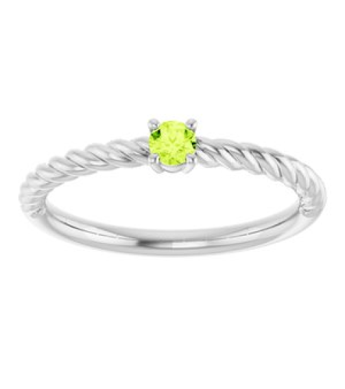 72207 Ring Set 14K White Natural Peridot Round 3 Mm Polished Natural Peridot Solitaire Rope Ring